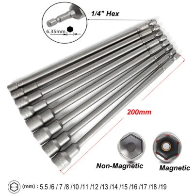 5.5mm-19mm Magnetic Hex Nut Driver Bit 1/4" Socket 200mm Long Impact Drill Bits - Image 1 of 4