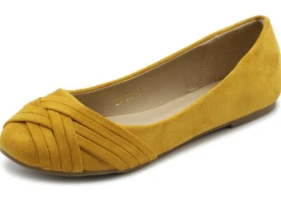 Zapatos de ballet Ollio para mujer lindos informales cómodos planos, 6 mostaza Foto 1 de 4