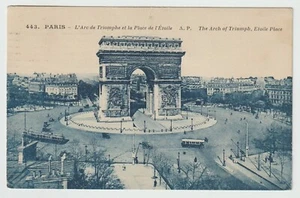 Paris France Postcard The Arch of Triumph Buses Trolleys Circa 1924 - Bild 1 von 2