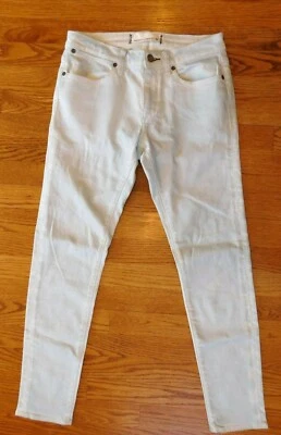 Pantalones de mezclilla de papel y tela ajustados de pierna talla 27 azul claro blanco lavado Foto 1 de 4