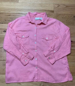 Studio Works 100% Linen Button Up Shirt Womens 1X Pink 3/4 Sleeve Ladies - Picture 1 of 11