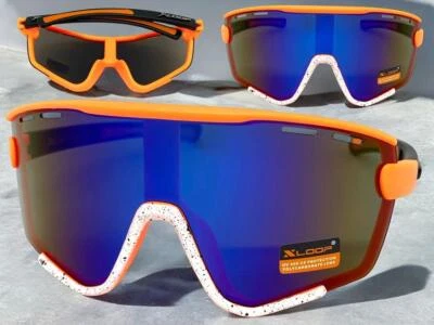 GAFAS DE SOL Estilo Escudo Envolvente Deportivas Retro DE GRAN TAMAÑO Marco Naranja y Blanco Foto 1 de 4