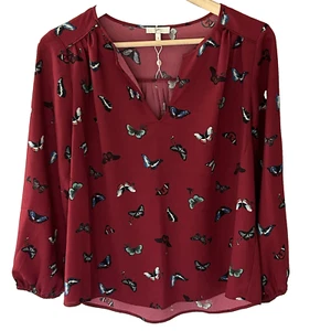 Camicia blusa scollo a V rossa stampa farfalla Joie top taglia small nuova senza etichette classica - Foto 1 di 7
