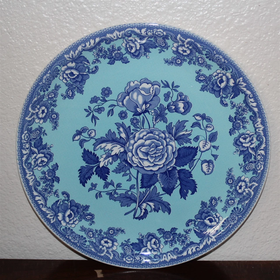 SPODE Archive Collection British Flowers - ROSA 12" Round Serving Plate Blue - Image 1 of 3