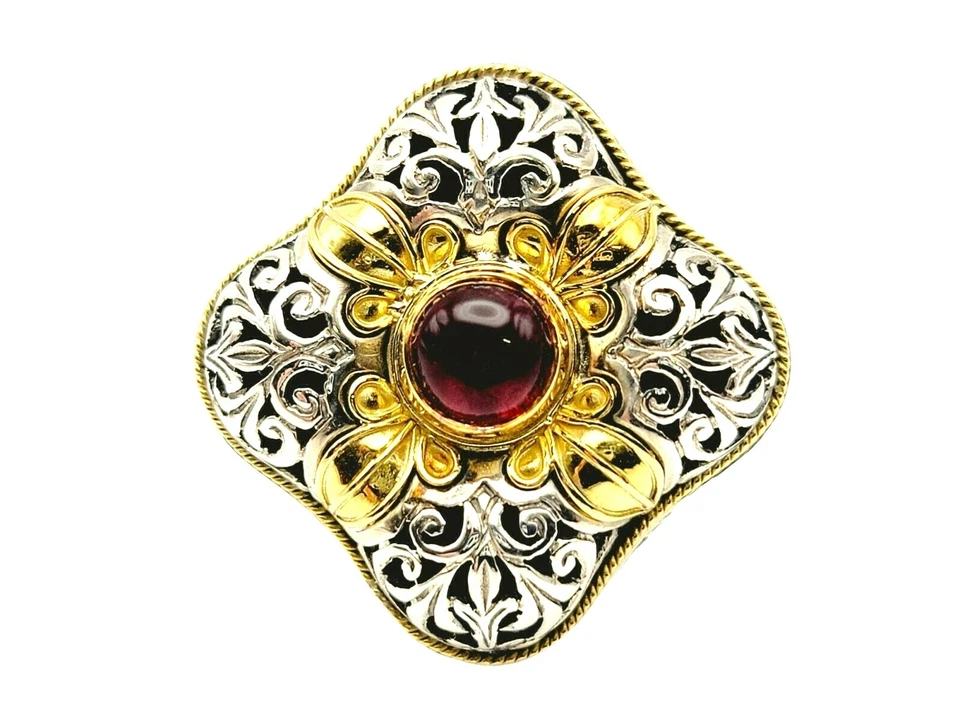 Anillo Konstantino Turmalina Cabujón Plata 925 Filigrana Oro Amarillo 18K Talla 6.5 Foto 1 de 4
