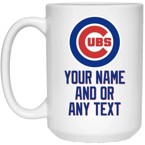 Custom Personalized Chicago Cubs Logo White 15 oz Ceramic Coffee Mug Cup Cover