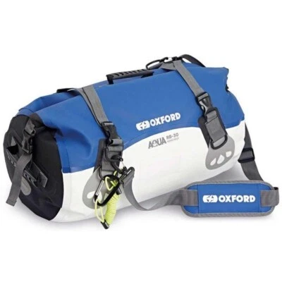 Oxford AQUA RB-30 Waterproof Marine Motorcycle 30 Litre Roll Bag - White Blue - Image 1 of 2