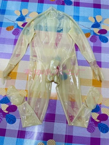 Hombre Transparente Látex Gatsuit con Dedos Guantes Cuello Entrada Vaina Oculta - Imagen 1 de 7