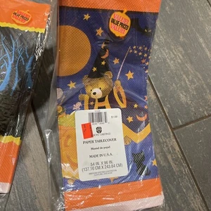 Vintage Halloween Tablecloth Paper Cover American Greetings 54x96 Made USA New - Picture 1 of 3