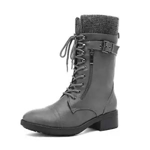 Women's Winter Lace up Mid Calf Combat Riding Military Boots 9 Amazon-grey - Picture 1 of 8