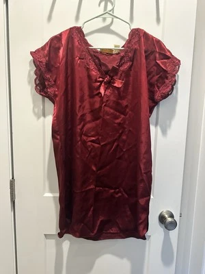 Vintage Victoria's Secret burgundy slip dress pajama, lace detail, size P/S - Image 1 of 3