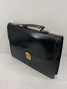 PAPWORTH Leather Briefcase Black Made in England Vintage - Picture 1 of 8