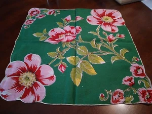 Vintage Floral Hankie Handkerchief Pink Red Flowers - Picture 1 of 7