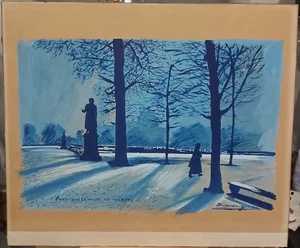DUPUIS BERVAL ''Paris sous la neige aux tuileries'' Aquarelle Made In France - Picture 1 of 7