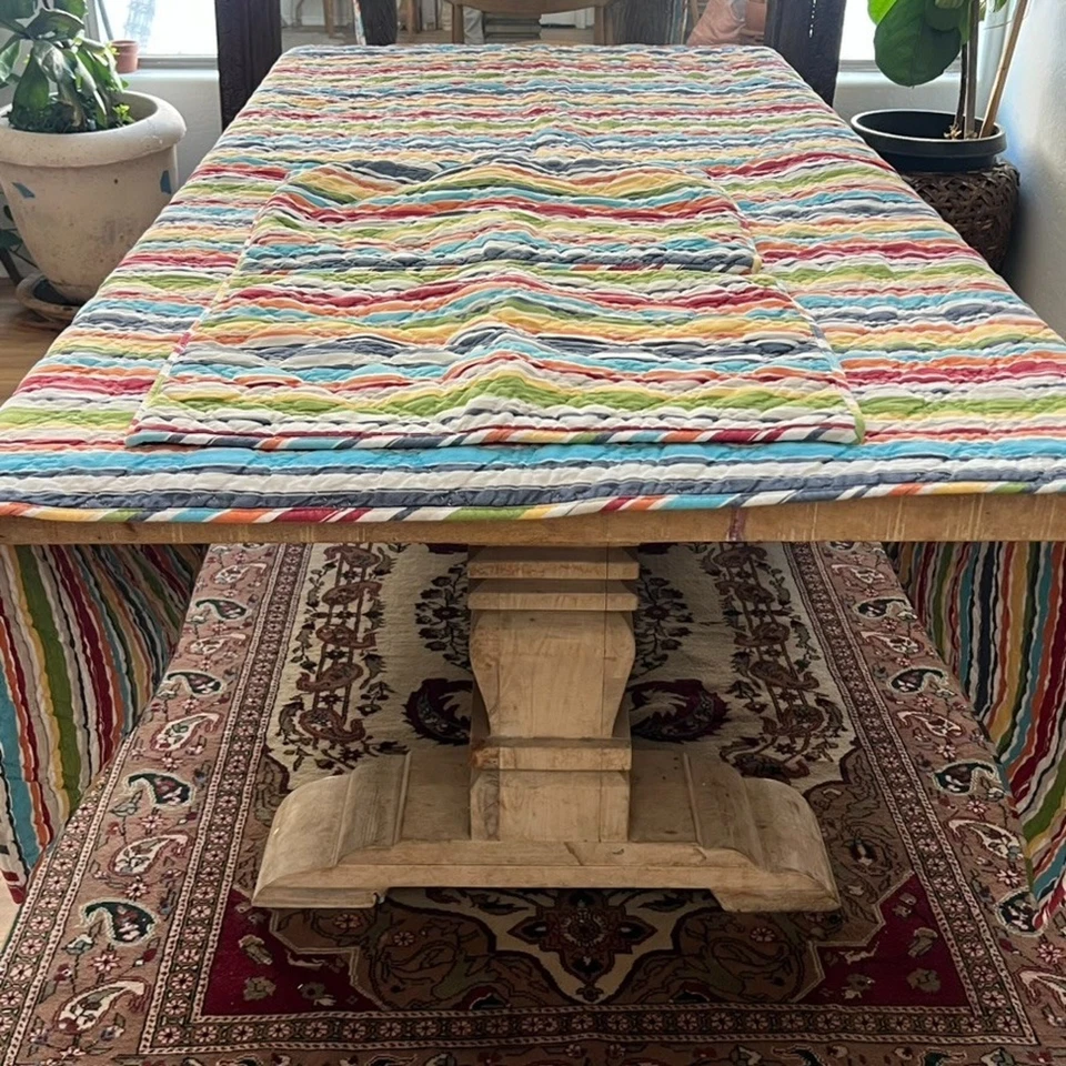 Edredón Pottery Barn con funda de almohada completo/queen colorido a rayas 100 % algodón Foto 1 de 4