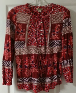 Lucky Brand Womens Dark Red Multi-Color Floral Print Long Sleeve Size Small - Picture 1 of 3