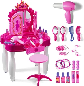 Pretend Play Mädchen Waschtisch Set mit Spiegel und Hocker 21-teilig - Kinder Make-up Waschtisch - Bild 1 von 9