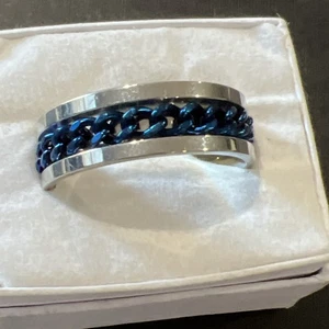 Herren Bandring Größe 13 Blauband Silberfarben - Bild 1 von 13