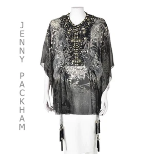 JENNY PACKHAM Embellished Silk Chiffon Kaftan Blouse with Cinched Waist SZ Md-Lg - Picture 1 of 7