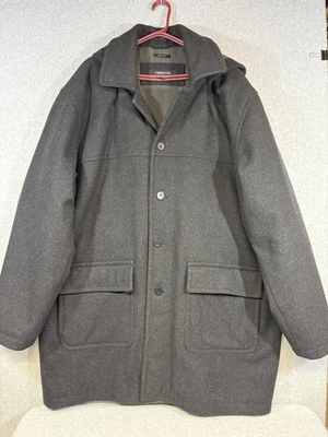 Claiborne Coat Mens 3XT Tall Gray 100% Wool Hooded Button Front Quilted Lining - Image 1 of 4