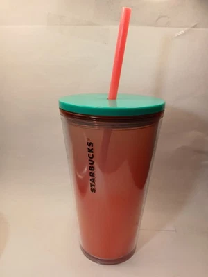 Vaso de pajita Starbucks naranja melocotón degradado cristal taza fría 16 OZ Frappuccino Foto 1 de 3