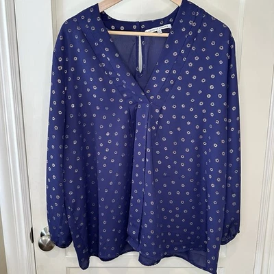 Blusa azul manga larga Collective Concepts con flores doradas - talla XXL Foto 1 de 4