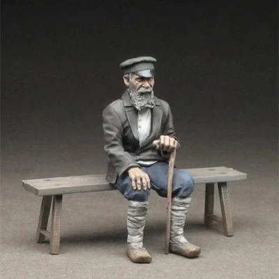 1/35 WWII Russian Old Man Sitting on Bench Unpainted Unassembled - Image 1 of 4