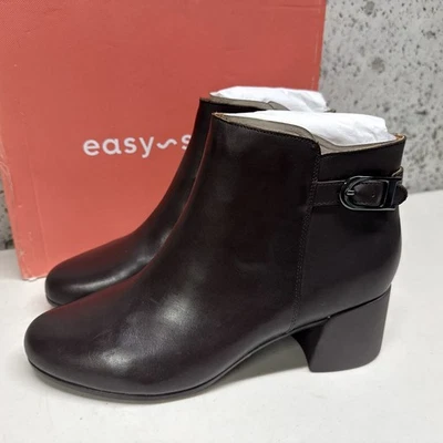 Easy Spirit Womens Emma Dark Brown Leather Zip Booties Size 9 W - Image 1 of 4
