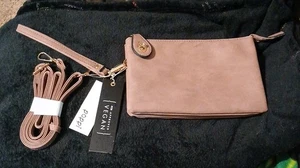 Neu mit Etikett Poppi veganes Leder Kalbsleder Crossbody Clutch Geldbörse lavendel goldfarbene Hardware  - Bild 1 von 13