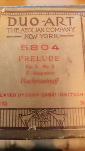 DUO-ART THE AEOLIAN COMPANY NEW YORK #5804 PRELUDE C-SHARP MINOR OP.3 NO.2 - Picture 1 of 5