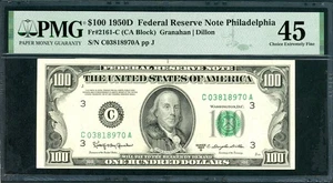 US FEDERAL RESERVE NOTE 1950D $100 FR# 2161-C GRANAHAN-DILLON PMG CHXF 45 A29 - Picture 1 of 2