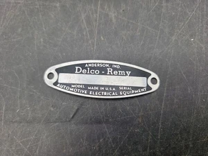 Delco-Remy Oval Metal Tag NOS 1940's 1950's Oem Anderson Ind Automotive Auto 815 - Picture 1 of 3