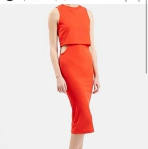 Topshop Damen rotes Etuikleid Midikleid mit Cutouts Größe US 2 - Bild 1 von 6