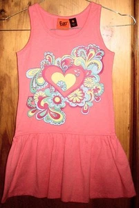 Sz 4 stretch Cotton HIPPIE/FLOWER POWER/HEART theme PLAY DRESS with Glitter BNWT - Picture 1 of 1