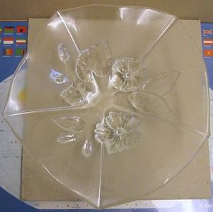 Alte Glas Kristall Schale, Teller Floral Blumen Muster schöne Form 33cm  Walther - Bild 1 von 4