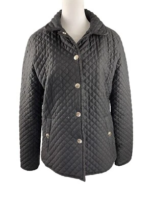 Chaqueta Abrigo Chaps Para Mujer M Negro Acolchado Granero Cierre a Presión Bolsillos Foto 1 de 4