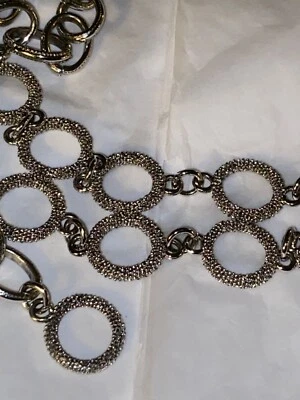 Женские текстурированные диски 38 дюймов серебро большая цепочка звено сетка ремень винтажный - Изображение 1 из 4