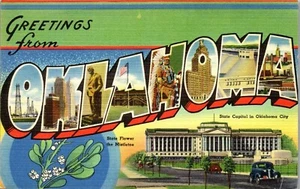 Vintage Postcard Linen Large Letter Greetings from Oklahoma OK  - Picture 1 of 3