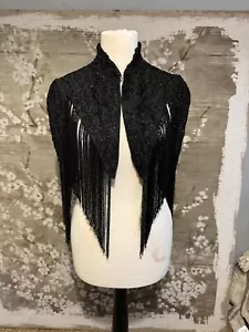 Antique Victorian Black Glass Beaded Mantle Capelet Stole Jacket - Picture 1 of 10