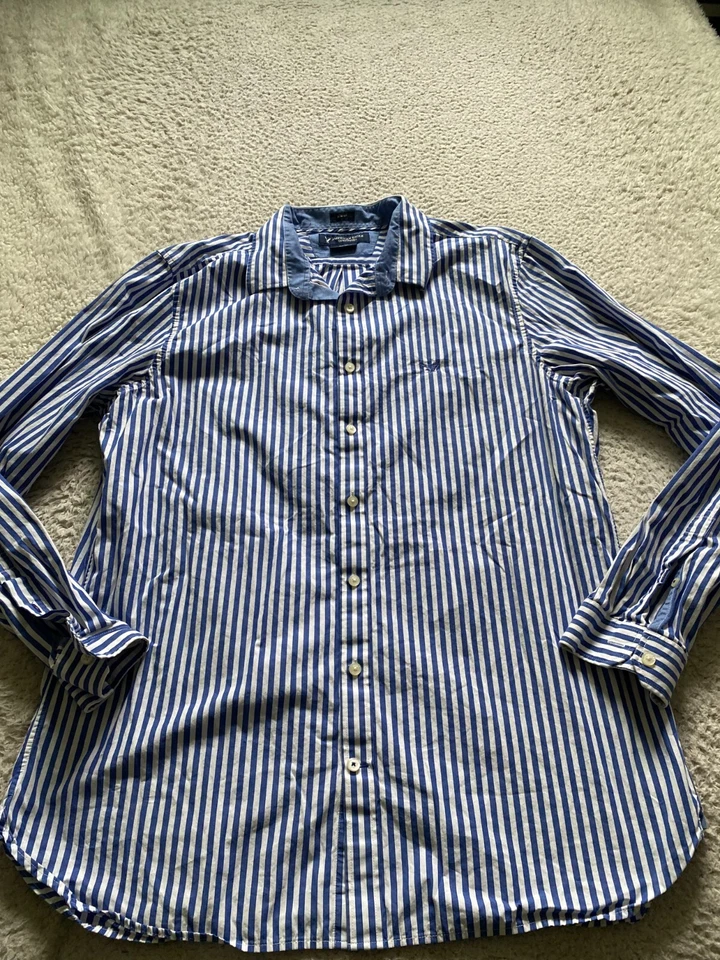 American Eagle Men Slim Striped Long Sleeve Button-Up Shirt Blue Size XLT - Image 1 of 4