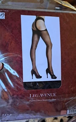 LADIES Leg Avenue Sheer Suspender Pantyhose Plus Size Black OSFM - Image 1 of 2