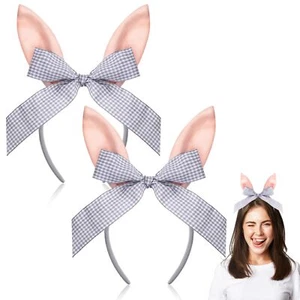 2 Pcs Easter Bunny Ears Headband Gingham Bows Rabbit Ears Hair Bands Easter C... - Picture 1 of 6