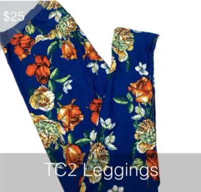 Leggings LuLaRoe Mujer Talla TC2 Azul Rojo Naranja Floral Rosas Plus 18+ Nuevos con Etiquetas Foto 1 de 3