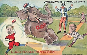 G. O. P. Makes Home Run Presidential Campaign in 1908 Postcard - Bild 1 von 2