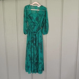 Calvin Chiffon Maxi Dress Size 6 Women Preppy Wedding Guest Tie Waist - Picture 1 of 16
