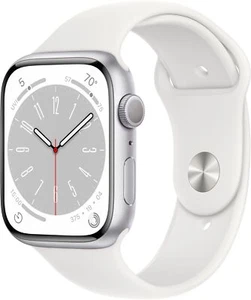 Apple Watch Gen 8 Series 8 45mm Silver Aluminum - White Sport Band MP6P3LL/A - Photo 1 sur 2