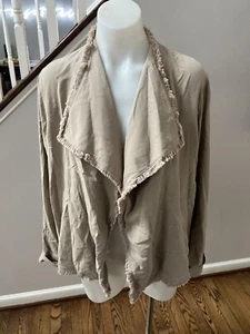 Go by Go Silk Fringe Trim Open Front Draped Jacket Top Tan Size Large - Picture 1 of 4