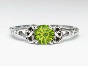 Peridot Celtic Knot Diamond Engagement Ring with Diamond Accents, low profile - Picture 1 of 3