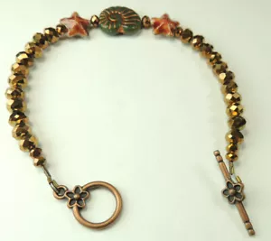 Cloisonne Starfish & Czech Glass Shell Bracelet Handmade Boho Ocean Jewelry - Picture 1 of 1