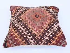 Embroidered Kilim Pillowcase, Handwooven Vintage Cushion Cover, 20'' x 20''
